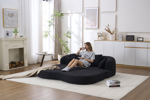 English Elm (old Sku W2231p392100) Chenille Sleeper Sofa Foldable Convertible Loveseat with Four Pillows Black W2231P466738