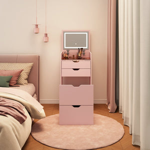 English Elm Dressing Table Set with Led Lit Flip Mirror Hidden Stool and Dual Drawers for Small Spaces W5252P447390
