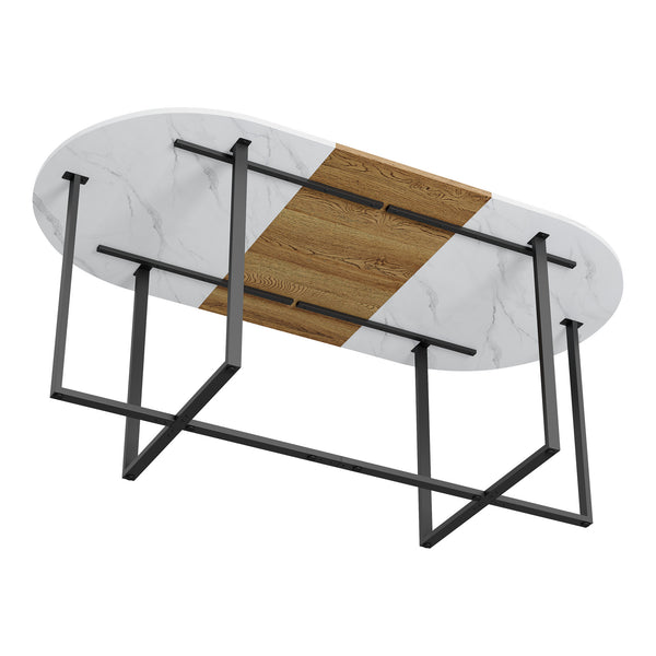 English Elm Sn-ovt200-8-whwd Oval Faux Marble Two-tone Dining Table with Sturdy Metal Base W3875P372903