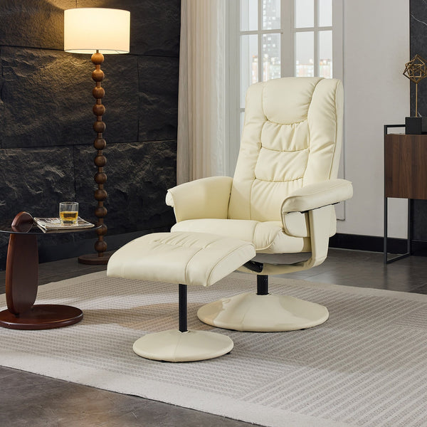 English Elm 015-Recliner Ergonomic Swivel Massage Chair with Ottoman, Heated 5-Point Vibration, 140° PU Recliner Beige W2636P262437