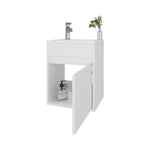 English Elm FM Wall-Mounted Belle Bathroom Vanity with Built-In Sink, Floating Design, Soft-Close Door, Sleek Storage Solution White 24 L x 21 W x 11 H B128P335849