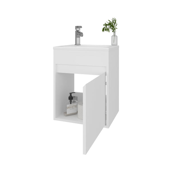 English Elm FM Wall-Mounted Belle Bathroom Vanity with Built-In Sink, Floating Design, Soft-Close Door, Sleek Storage Solution White 24 L x 21 W x 11 H B128P335849