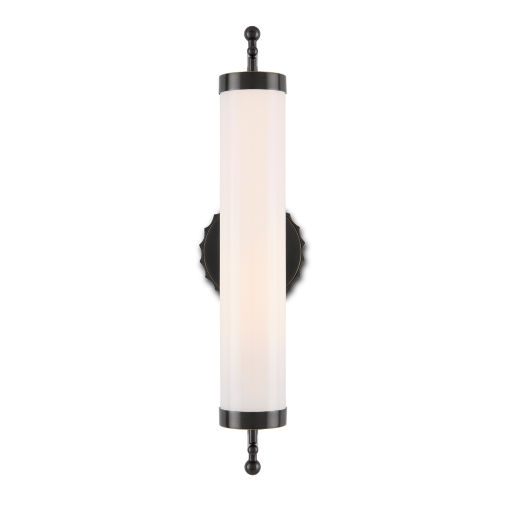 Latimer Bronze Wall Sconce - Elegant Oil-Rubbed Fixture with Milk-Glass Shade for Damp Locations