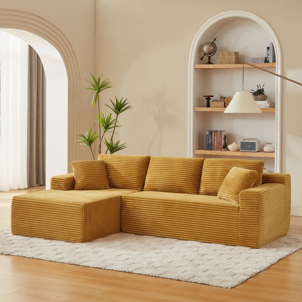 English Elm L-Shaped Modular Cloud Sectional Sofa – Cozy Yellow Corduroy, No Assembly, Perfect For Living Spaces W2339P331508