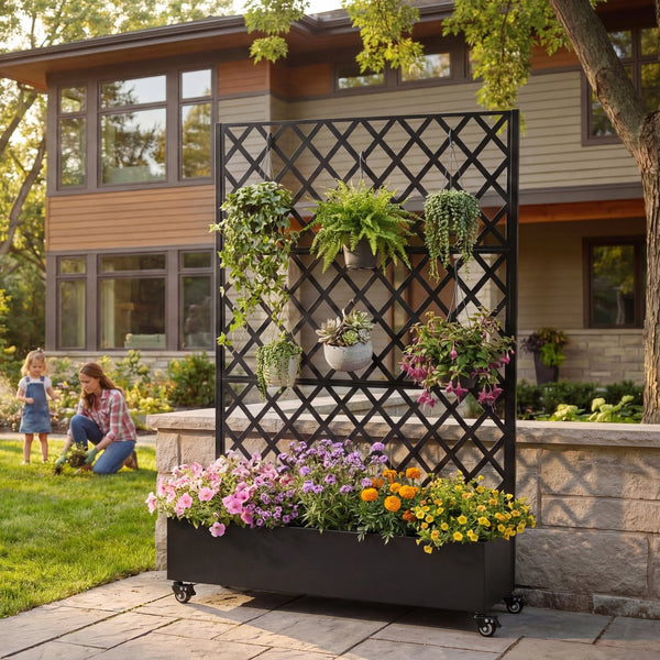 English Elm Metal Galvanized Raised Garden Bed on Wheels with Trellis for Climbing Vines Outdoor W5312P460795