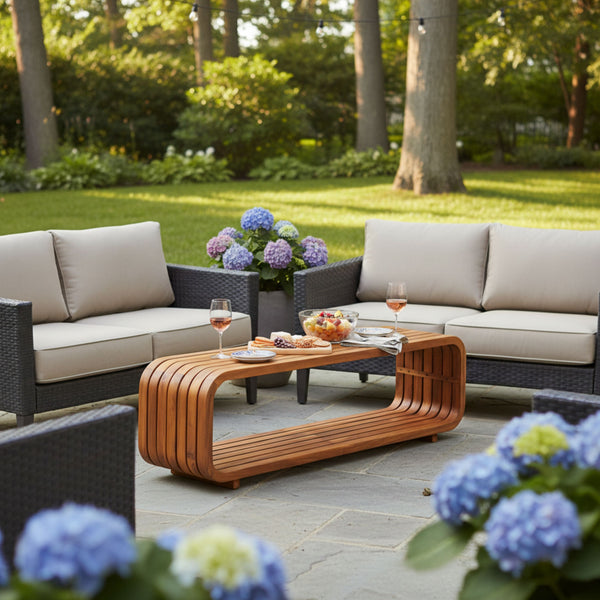 English Elm Christopher Knight Home® - Melow Acacia Wood Coffee Table Teak Finish — Ready-to-Use Hollowed Elongated Design, 50.5" L N775P361822T