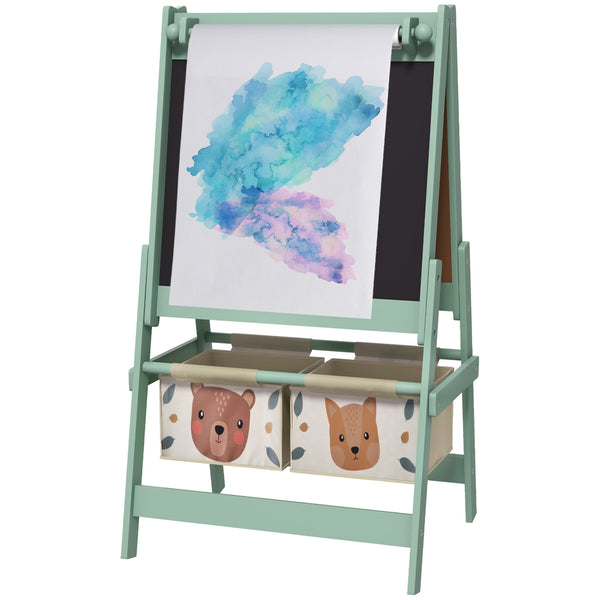 English Elm Qaba 3-in-1 Kids Art Easel with Paper Roll, Chalkboard & Whiteboard, Animal Design, Storage Baskets W2225P229626