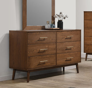 English Elm Walnut Mid-Century 5-Drawer Chest with Nickel Bar Pulls, Solid Wood Veneer, Anti-Tip System, 33.5"W x 17.5"D x 47.5"H Walnut 50 L x 21 W x 30 H B2741P361151