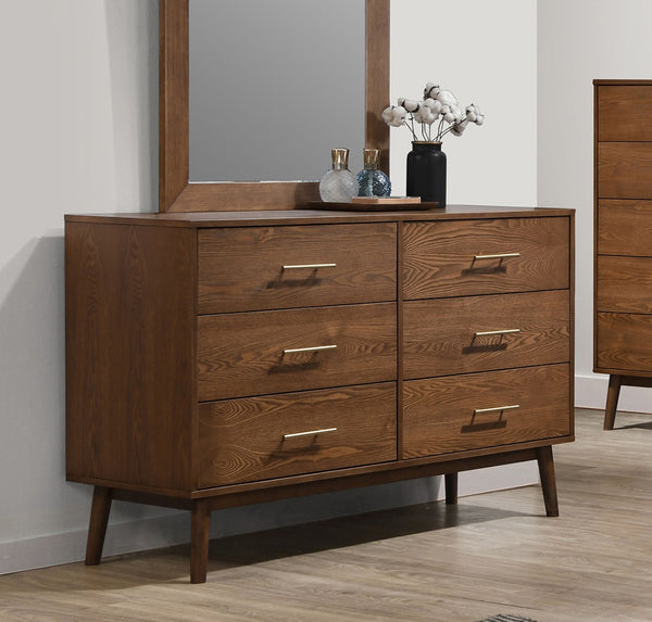 English Elm Walnut Mid-Century 5-Drawer Chest with Nickel Bar Pulls, Solid Wood Veneer, Anti-Tip System, 33.5"W x 17.5"D x 47.5"H Walnut 50 L x 21 W x 30 H B2741P361151