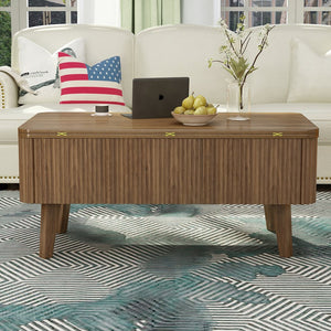 English Elm 3 in 1 Oval Lift Top Coffee Table Fluted Wood Storage Converts for Living Room W2641P422965