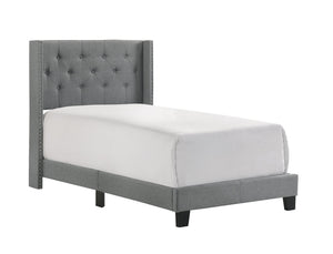 English Elm 1pc Twin Size Bed Gray Wingback Upholstered Headboard Button-Tufted Nailhead Trim French Country Style, Solid Frame B2741P347930