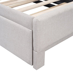 English Elm Twin L-shaped Linen Upholstered Daybed with Hydraulic Pop-up Trundle for Guest Rooms Beige SF000193AAA-1