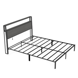 English Elm Queen Metal Platform Bed with Rgb Led Headboard Charging Station and Underbed Storage Dark Grey T3963P483958