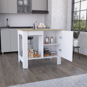 English Elm Atenea Kitchen Island with Single Door Cabinet & Shelf, White/Macadamia Finish, Spacious Top Storage B070P214570