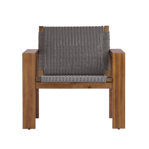 English Elm Outdoor Acacia Wood Patio Club Chairs Set of 2 with Wicker Backrest Teak Finish N772P384650T