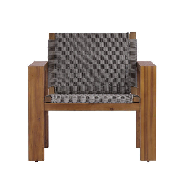 English Elm Outdoor Acacia Wood Patio Club Chairs Set of 2 with Wicker Backrest Teak Finish N772P384650T