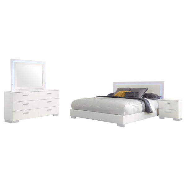 English Elm Dulcey Modern High Gloss 4-Piece Eastern King Bedroom Set With Led Lighting & Ample Storage B062S01328