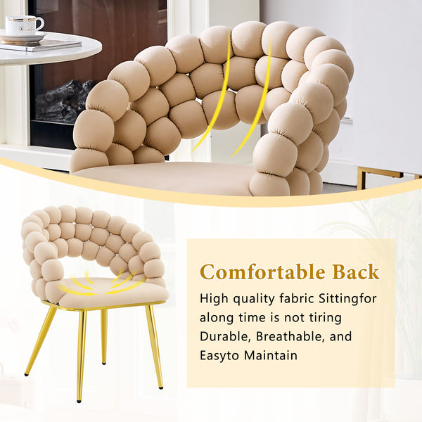 English Elm Set of 2 Sculptural Bubble Backrest Velvet Dining Chairs with Matte Black Legs Beige,Gold W3875P370929