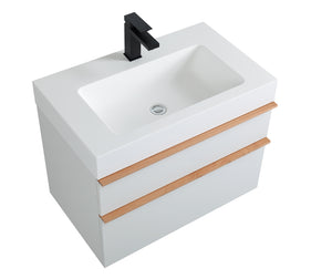 English Elm VELA 30 Inch Wall Mounted Bathroom Vanity with Integrated Acrylic Sink, Dual Wood Handles, Soft-Close Drawers, Matte Finish White W3235P327594