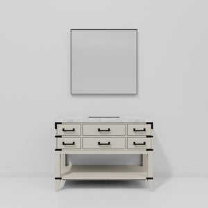 English Elm White Oak Single Bath Vanity Set With Carrara Marble Top, Soft-Close Drawers & Matching Mirror B2731S01525-GIGA