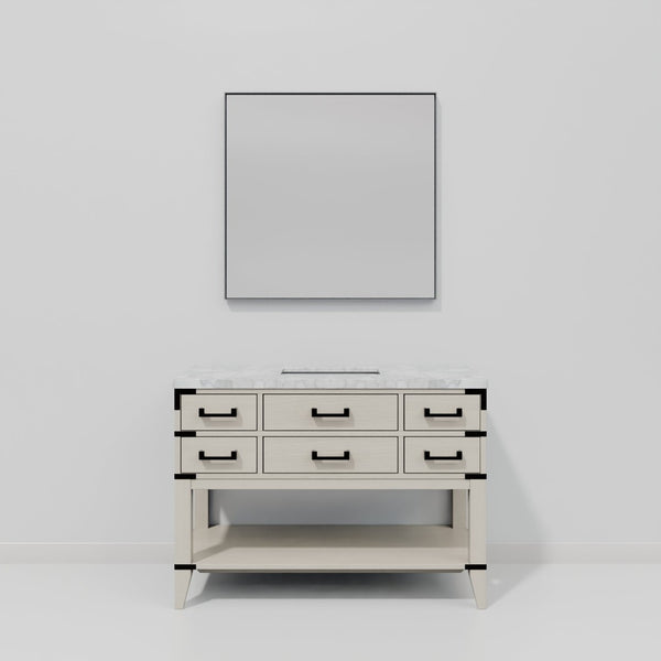 English Elm White Oak Single Bath Vanity Set With Carrara Marble Top, Soft-Close Drawers & Matching Mirror B2731S01525-GIGA