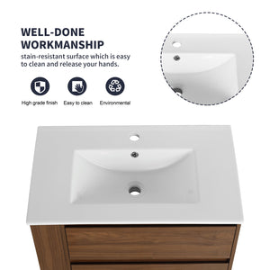 English Elm 30" Wall Mount Bathroom Vanity With Ceramic Sink & Soft-Close Drawers For Modern Storage Solutions W999S00207
