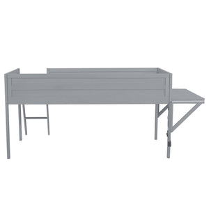 English Elm Wood Twin Gaming Loft Bed with Desk, LED Lighting & Storage Shelves—Sturdy Pine Build for Kids (98) N709P236479E