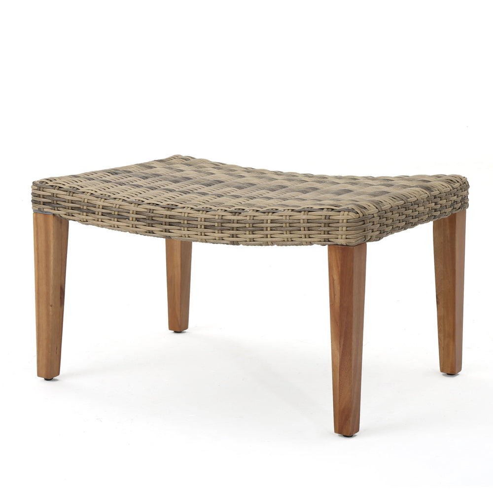 English Elm Christopher Knight Home® - HAMPTON Acacia Wood & Wicker Ottoman in Natural Grey — Weather-Resistant Rattan Top, Handcrafted Charm 60398.00