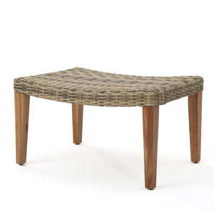 English Elm Christopher Knight Home® - HAMPTON Acacia Wood & Wicker Ottoman in Natural Grey — Weather-Resistant Rattan Top, Handcrafted Charm 60398.00