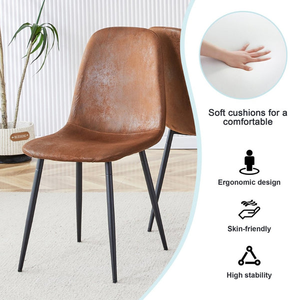 English Elm Table And Chair Set: Modern Medieval Dining Ensemble With 6 Ergonomic Brown Techno-Fabric Chairs W1151S04213-GIGA