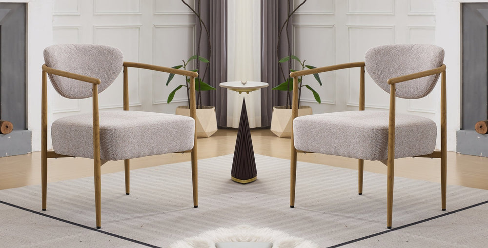 English Elm Beige Woven Fabric Dining Chair Set of Two with Wood Grain Iron Frame for Any Room W3149S00002