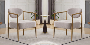English Elm Beige Woven Fabric Dining Chair Set of Two with Wood Grain Iron Frame for Any Room W3149S00002