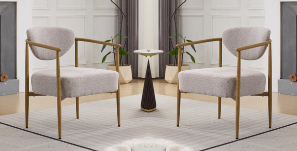 English Elm Beige Woven Fabric Dining Chair Set of Two with Wood Grain Iron Frame for Any Room W3149S00002