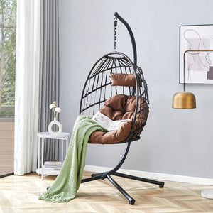 English Elm Grheavy-duty Iron Egg Chair Pe Rattan Woven Swing Seat for Patio or Living Room W2920P281902