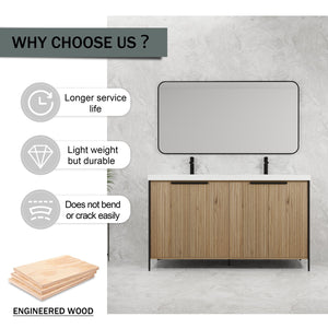 English Elm 60" Freestanding Bathroom Vanity with Double Resin Sink, Soft-Close Doors, Adjustable Shelves, Water-Resistant Finish W999S00383