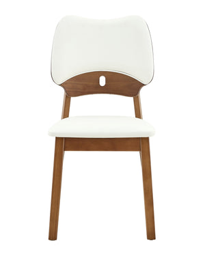 English Elm 2 Solid Walnut Toned Wood Dining Chairs Gray Fabric Seat Hollowed Backrest Modern Walnut,White W1151P455536