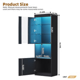 English Elm High Gloss Storage Cabinet With Led Lights, 67" Tall Pantry Cabinet With Acrylic Door, Modern Bookcase & Display Cabinet With Open Countertop and Tempered Glass Shelves For Living Room, Black