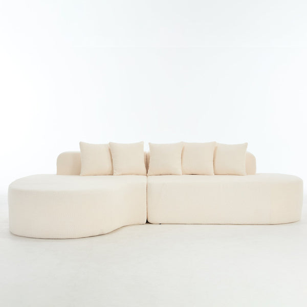 English Elm 110.2'' Plush Boneless Sectional Sofa Ivory — Curved L-Shape Chaise, Deep Memory Foam Comfort, No Assembly W1249S00008