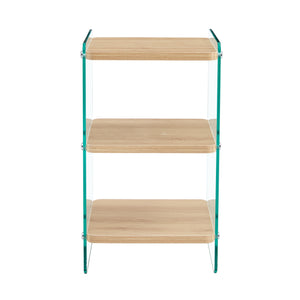 English Elm Three Triple-Layer Bedside Table with MDF Top & Tempered Glass Legs, Storage, Minimalist Warmth W1512P387008