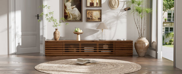 English Elm 70 Inch Walnut Media Console Low Profile Tv Stand with Soft Close Flip Doors N710P374711P