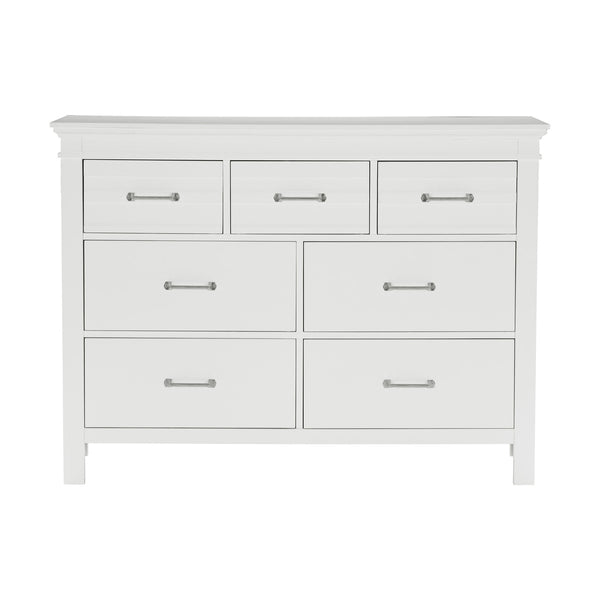 English Elm 7 Drawer White Dresser Blaire Farm Transitional Wooden Bedroom Storage Chest 55x16x41.5" B011P220619