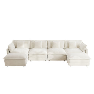 English Elm Comfort Modular U-shape Sectional Sofa White Chenille with Reversible Chaise and Ottomans W714S00564