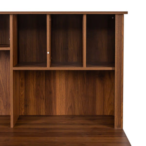 English Elm Home Office Computer Desk with Hutch, Antiqued Finish, Spacious Storage, Waterproof Scratchproof Surface Walnut W331S00186