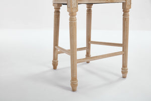 English Elm French Country Bar Chairs Set Of 2 - Upholstered Rattan Back, Solid Wood Frame For Elegant Dining W3426P324564