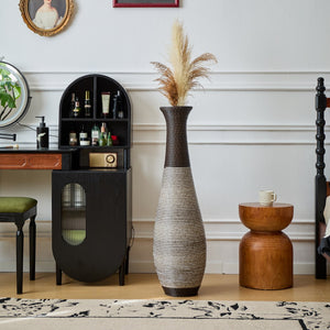English Elm 39-Inch Tall Standing Designer Floor Vase with Brushed Gold Accents, Durable PVC Rattan Texture, Elegant Home Accent Black+ Gray W2796P193948