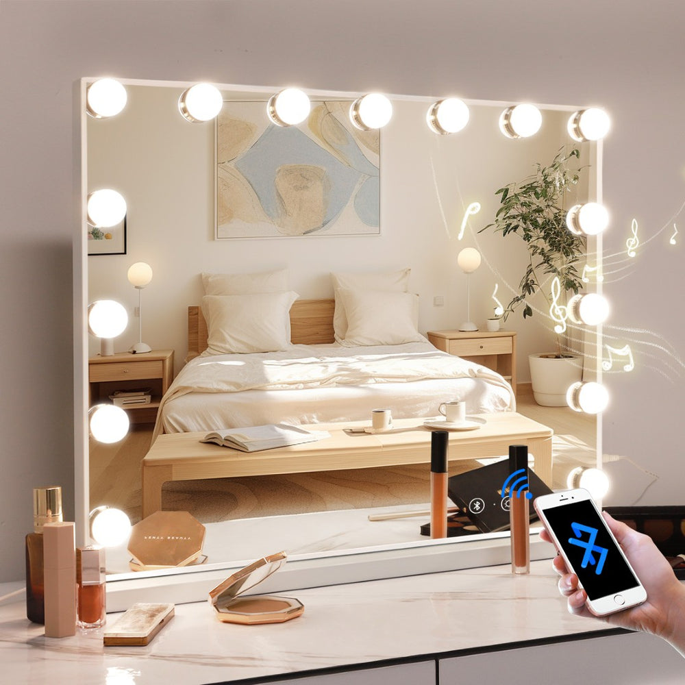 English Elm Vanity Mirror With Lights & Bluetooth Speaker - 15 Led Bulbs, Usb Port, 3 Color Modes, Stylish & Functional W3660P373019-GIGA