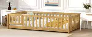 English Elm Twin Solid Rubberwood Floor Bed with Full Perimeter Safety Rails for Toddler Rooms Natural W504P296778