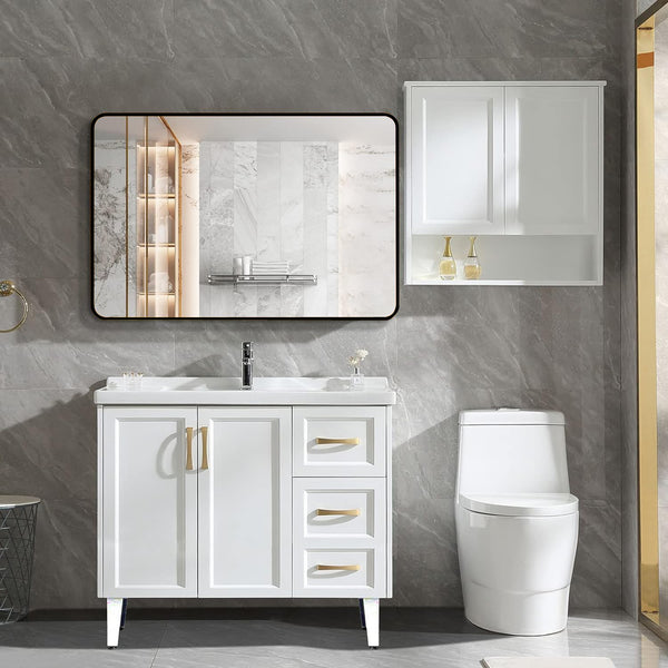 English Elm 30x40 Inch Metal Framed Rectangular Bathroom Mirror 4mm HD Glass Shatterproof Film Modern Design Black W2203P303033