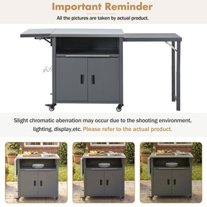 English Elm Outdoor Bbq Prep Cart Rolling Stainless Steel Grill Station with Foldable Work Surface Gray N719P407404E