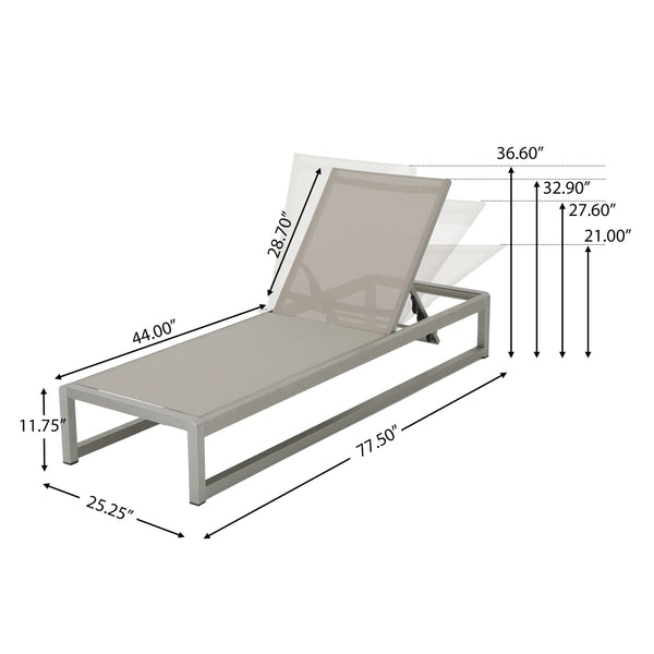 English Elm Christopher Knight Home® - Outdoor Chaise Lounge Set of 2 — Adjustable Aluminum Frame, Breathable Textilene Mesh Seating, Grey 77.5" 62397.00ECRMP2